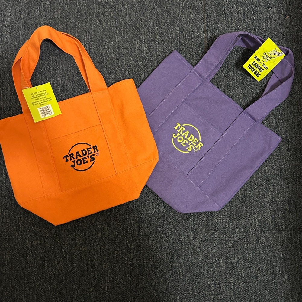 Trader Joe's Vibrant Tote Bag Set - Orange and Purple